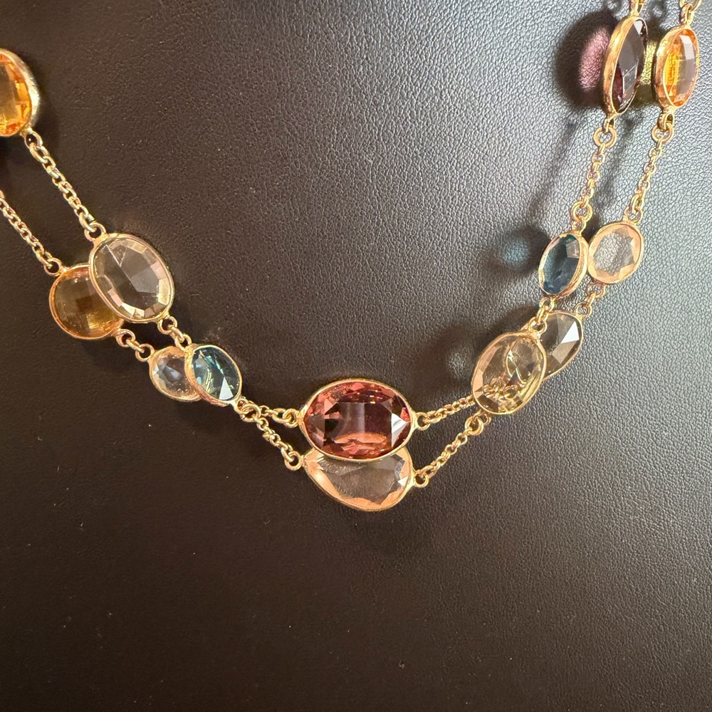 Loft Gold Tone Multi-Stone Layered Necklace – Double Strand 20” - Picture 8 of 9